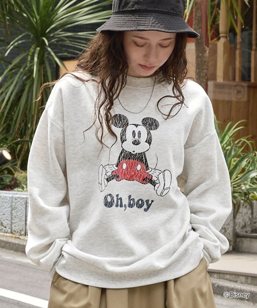 Disney】別注 ミッキーマウス オールドグラフィックプリントスウェット