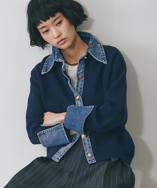 デニムドッキングニットカーディガン（カーディガン/ボレロ）｜ANOTHER