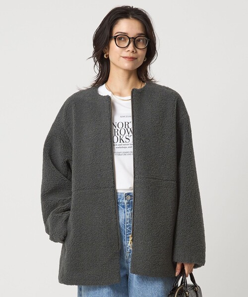 size SHORTあり］ボア ノーカラー ブルゾン（ブルゾン）｜green label