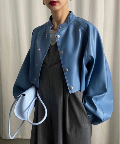 Ameri（アメリ）の「ROUND SHORT SYNTHETIC LEATHER JACKET（その他