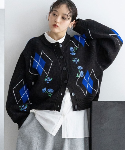 フラワー刺繍ニットカーディガン（ニット/セーター）｜RAGEBLUE
