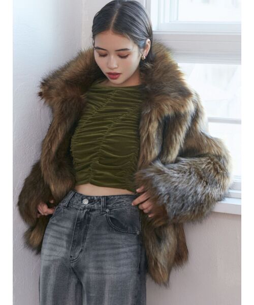 セール】フェイクファーラインジャガードコート（その他アウター