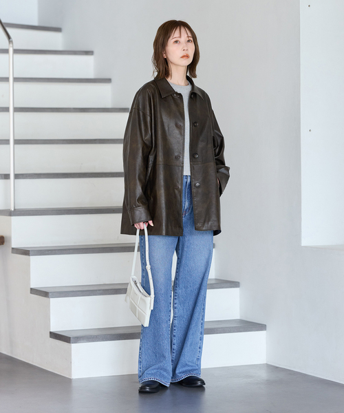 追加》ウォッシャブルフェイクレザーファー襟付カバーオール（その他