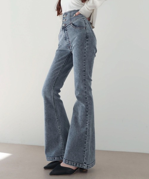 WEGO/【26年春夏新作】ハイウエストストレッチフレアデニムパンツ