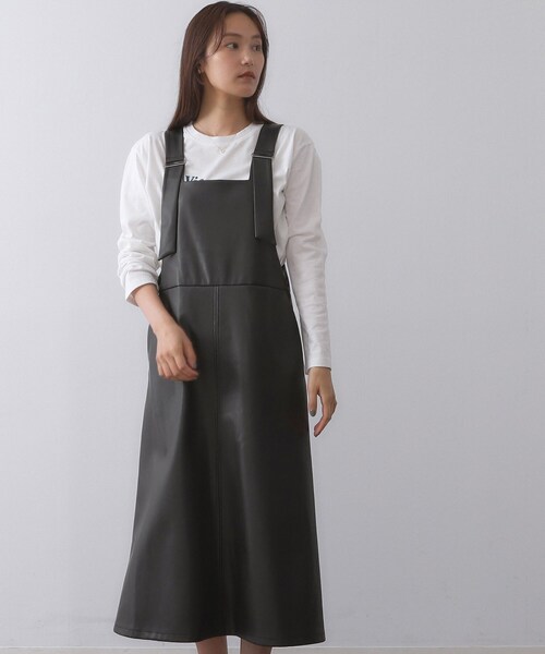 セール】レザー調フレアジャンスカ【洗える】（ワンピース）｜OPAQUE