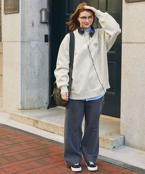 ヴィンテージライクダメージ ワンポイントエンブレム刺繍ラグラン