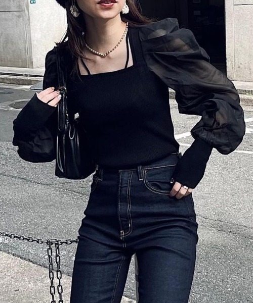 rienda（リエンダ）の「バックレースアップ異素材コンビニットトップス