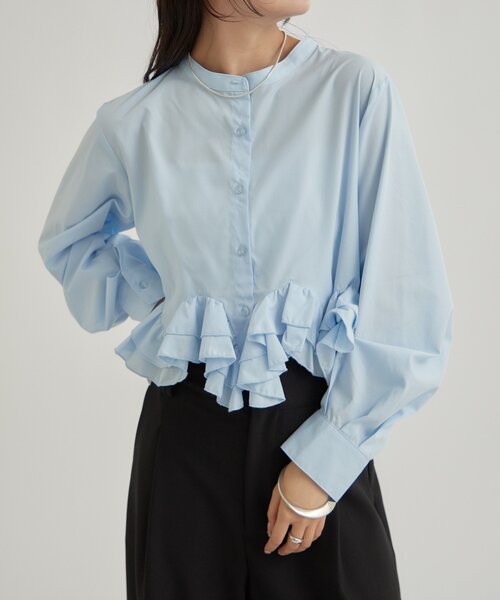 セール】【新色ホワイト/ピンク/ブルー2】ウェーブフリルブラウス