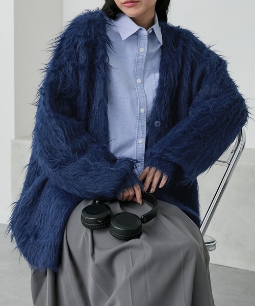 ボリュームシャギーミックスジャガードニットカーディガン MONO-MART