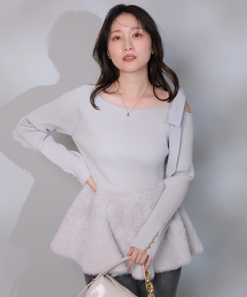 ファーペプラムリボンニット（ニット/セーター）｜Apuweiser-riche