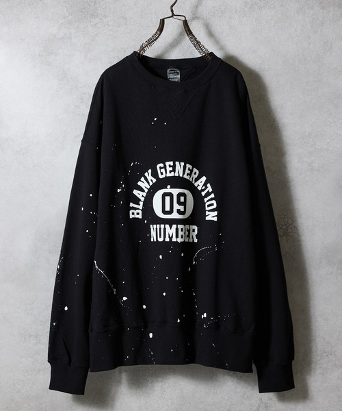HAND PAINTED VINTAGE GAZETTE CREWNECK SWEATSHIRT(BLACK) / ハンド