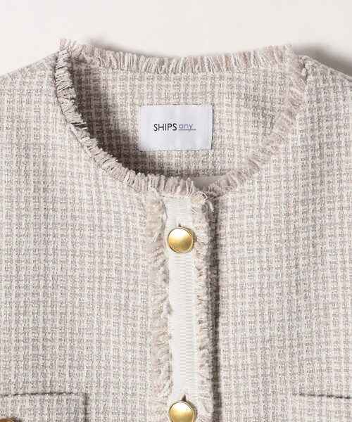 美品 シップスエニィ ツイードパフスリーブショートジャケット ノー