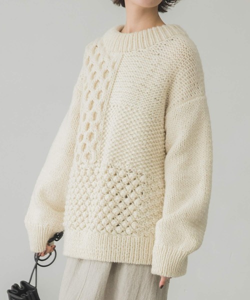 かぐれ（カグレ）の「アラン柄パッチワークニット（ニット/セーター