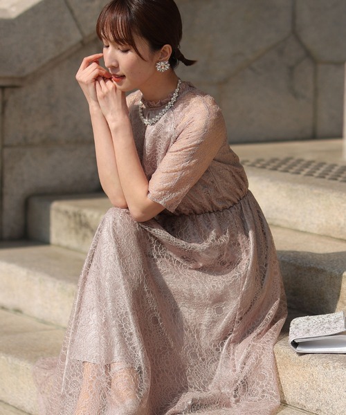 セール】七分袖&ミモレ丈 パーティードレス プチフリル大きいサイズ