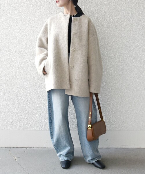 SHIPS any: シャギー ノーカラー コクーン コート（ノーカラーコート