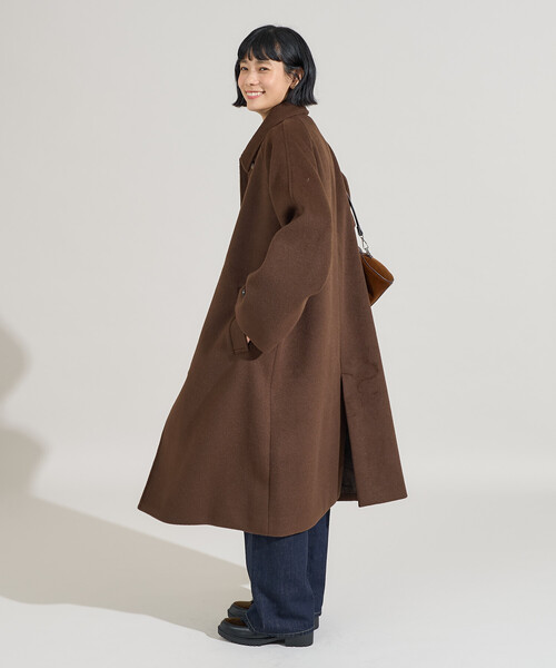 セール】＜低身長サイズあり＞ビーバーロングコート/ステンカラー