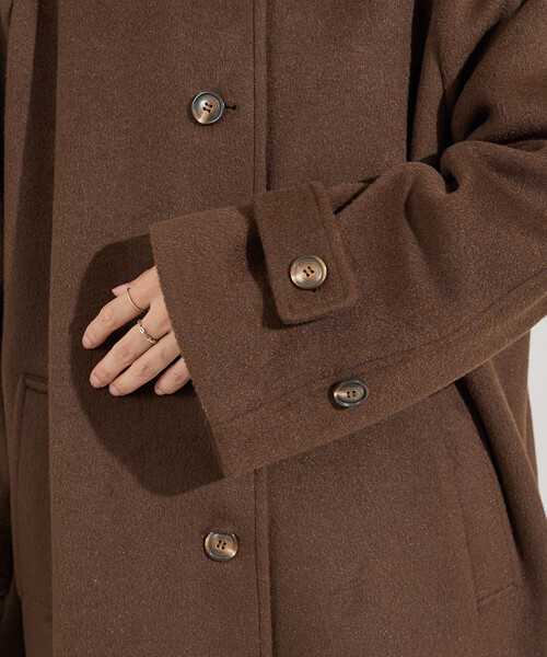 セール】＜低身長サイズあり＞ビーバーロングコート/ステンカラー