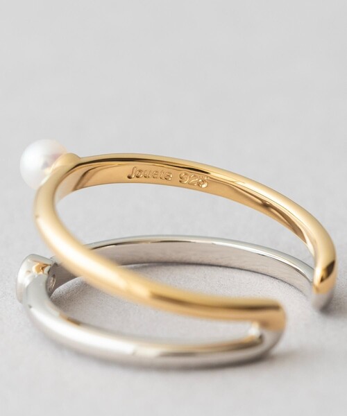 フォークピンキー] リング ジルコニア×パール コンビカラー（リング