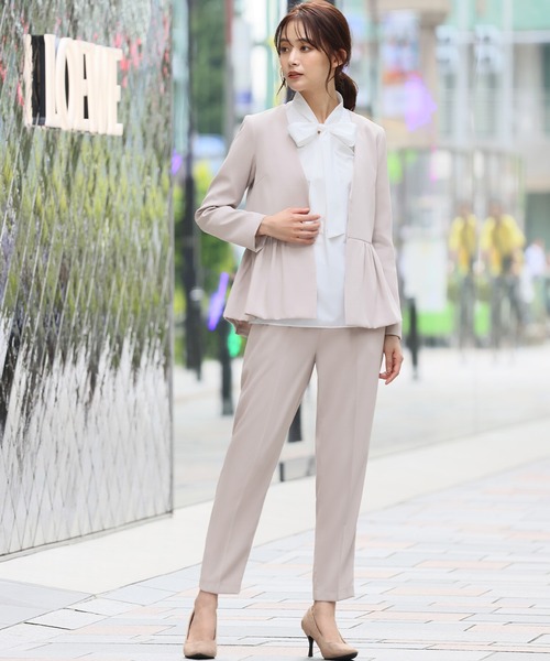 セール】ペプラムノーカラージャケット テーパードパンツ セットアップ