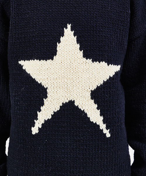 THRIFTY LOOK/スリフティールック】STAR HAND KNIT ROLLCREW /スター柄