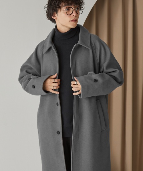 オーバーサイズ メルトンラグランスリーブロングステンカラーコート