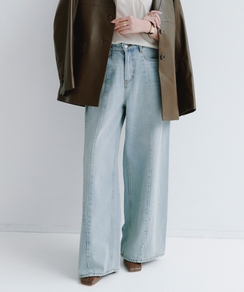 サイドタックカジュアルワイドデニム（デニムパンツ）｜anuans（ア
