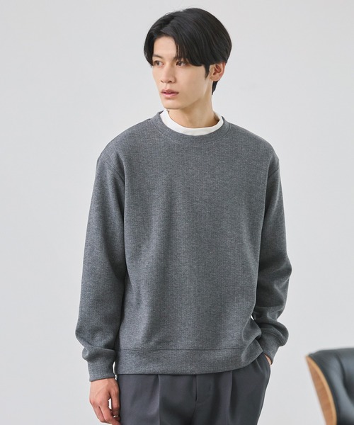 ヘリンボーンダブルフェイスクルーネック長袖スウェット（スウェット