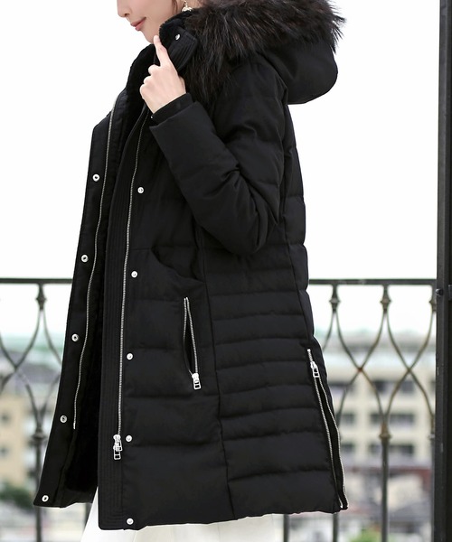 セール】ラクーンファーサイドジップスリットダウンコート