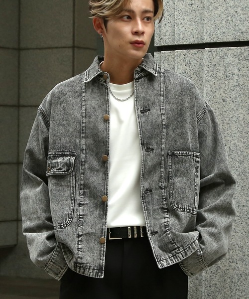セール】【SIDEWAY STANCE】10.5oz ケミカルウォッシュ デニムブルゾン