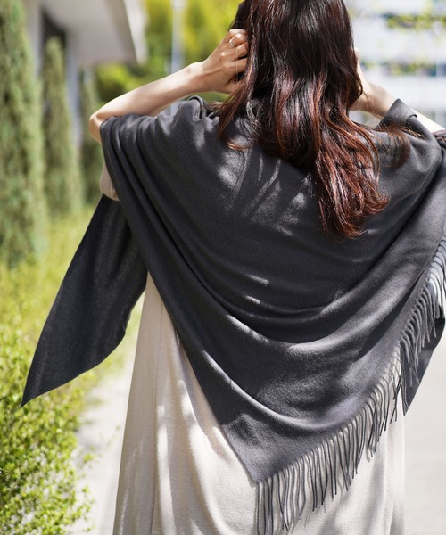 カシミヤ100%三角ストールフリンジ付き（ストール/ショール）｜sankyo