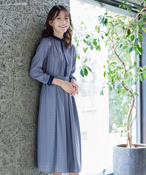 配色バンドカラー幾何学柄ワンピース（シャツワンピース）｜Tiaclasse