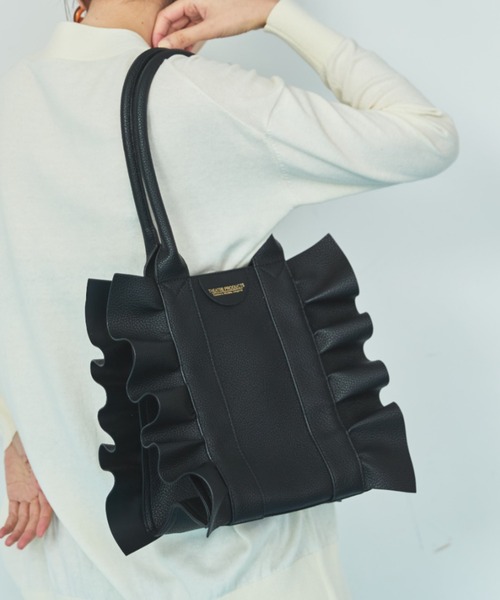 フリルレザーバッグ/500mlペットボトル収納可能（トートバッグ