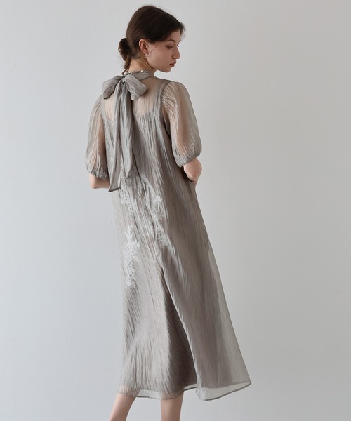 新色追加／選べる着丈》インナー付きバックリボンジャガードドレス
