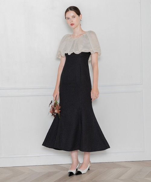 LEJA】2WAYオフショルダーパフスリーブバリエマーメイドワンピース