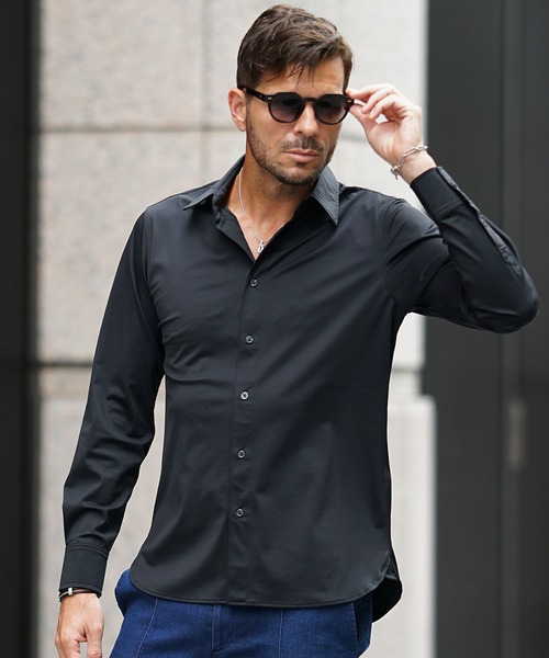 セール】【SOMEDIFF】ストレッチ長袖シャツ メンズ レギュラーカラー