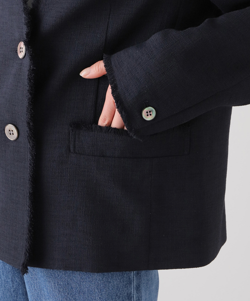 SLOBE IENA（スローブイエナ）の「ツイードVネック フリンジジャケット