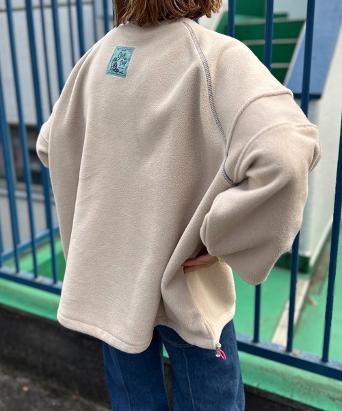 セール】配色フリースボア リブ切替ラグラントップス（スウェット