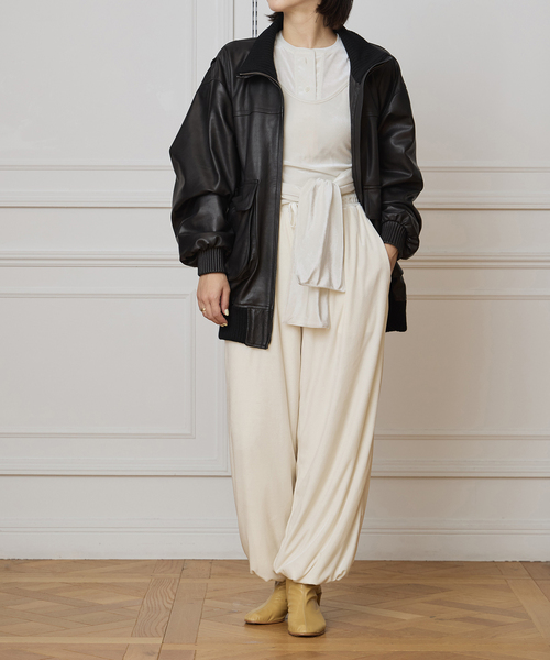 IENA LA BOUCLE レザースタンドネックブルゾン（ライダースジャケット