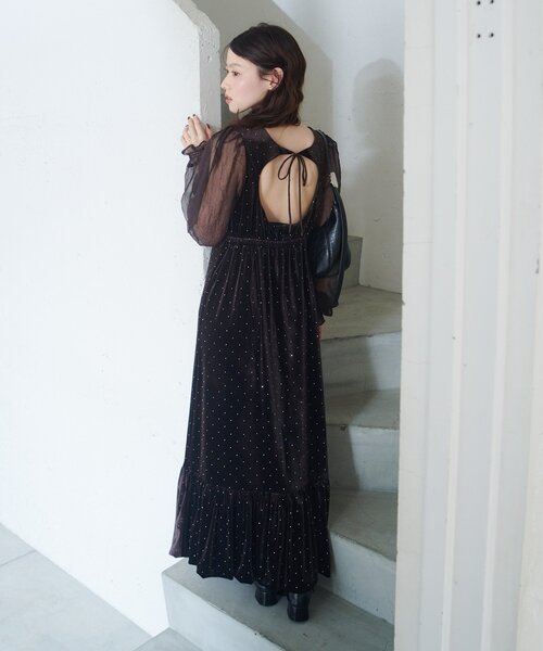 結婚式/オケージョン】ベロアスタッズワンピース（ワンピース