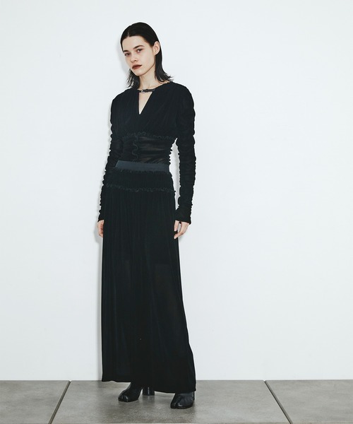 FETICO/フェティコ】別注 Velvet tulle shirring bodysuit/ベルベット