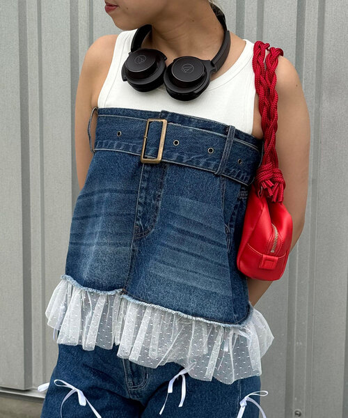 セール】チュールドッキングデニム巻きスカート（スカート