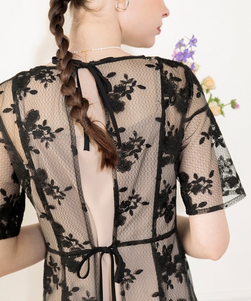 セール】【LEJA】花柄後ろリボン半袖キャミワンピースセットアップ