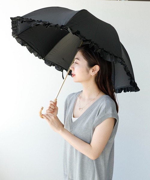 pink trick / ピンクトリック】フリル完全遮光2段折傘(晴雨兼用