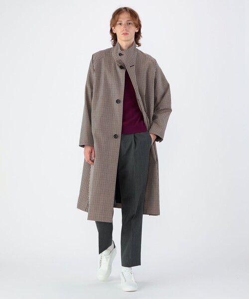 ウールギャバジン ガンクラブチェックスタンドカラーコート（その他