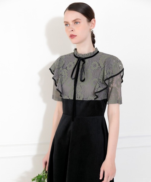 Leja（レジャ）の「【LEJA】リボン付き配色ベロアレース結婚式ハイ