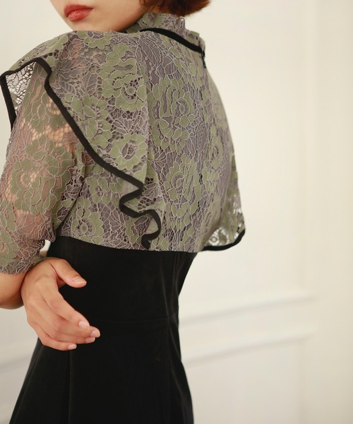 Leja（レジャ）の「【LEJA】リボン付き配色ベロアレース結婚式ハイ