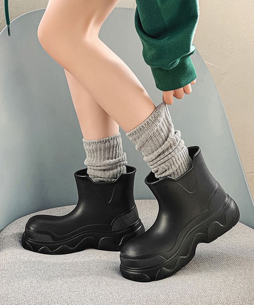 セール】厚底 ハイトップ ショート レイン ブーツ（レインシューズ