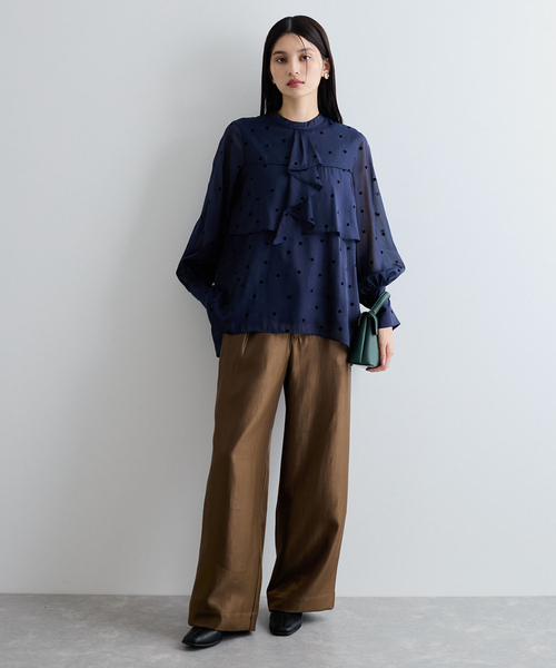 セール】【洗える】フロッキードットドレープタイブラウス（シャツ