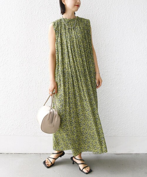 セール】〈手洗い可能〉割繊 フラワー プリント ノースリーブ