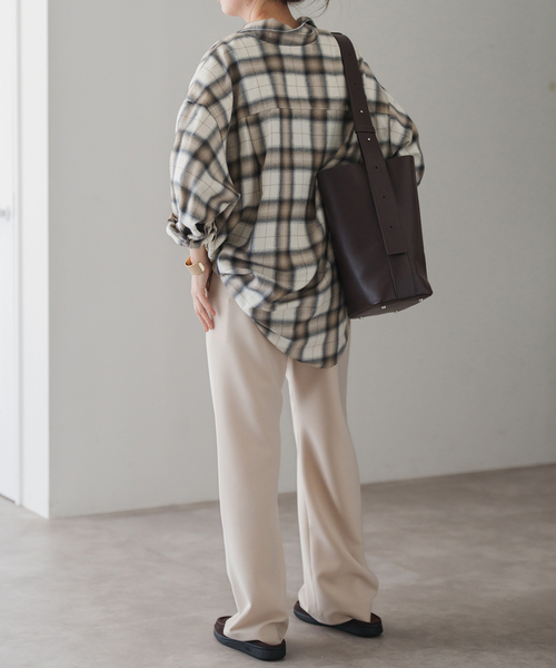 メタルボタンオンブレーチェックルーズシャツ（シャツ/ブラウス